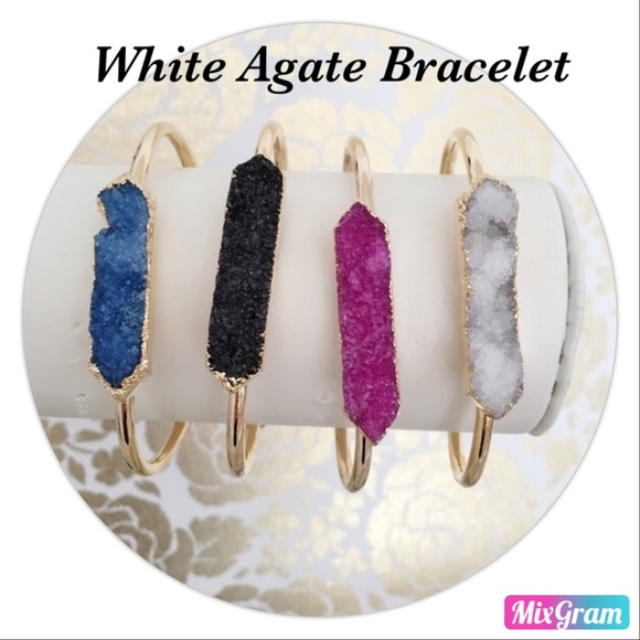 T&J Designs Jewelry - White Agate Brass Bracelet Cuff Style